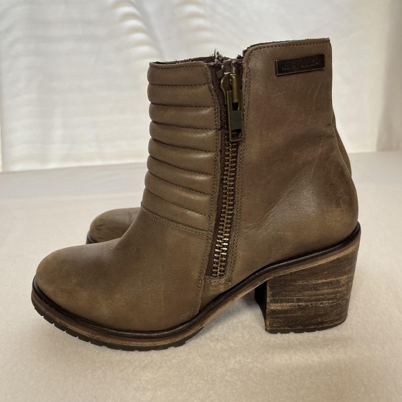 Harley-Davidson Boots Womens 9 Brown Leather Ankle Moto Chunky Heel Double Zip - Picture 2 of 16